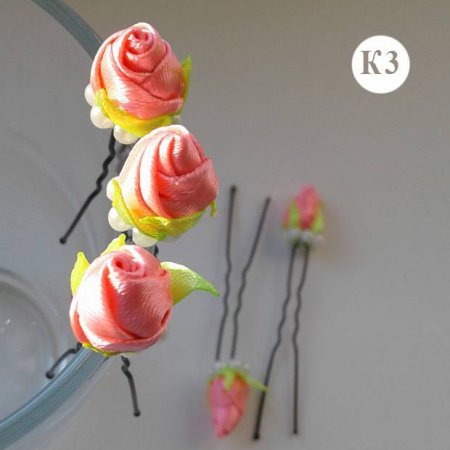 Превью Украшения Шпильки светло-коралловые розы